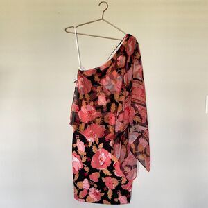 New York & Company Womens Pancho Dress L Eva Mendes Collection One Shoulder NEW